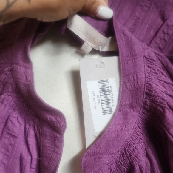Vanessa Bruno Purple Mandarin Collar Blouse Relaxed Fit - Picture 6 of 6